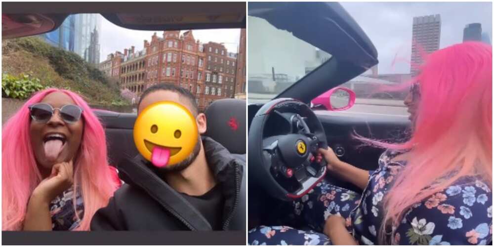 New Boo? DJ Cuppy Takes a Spin in Her Ferrari with Unidentified Man, Keeps His Face Hidden