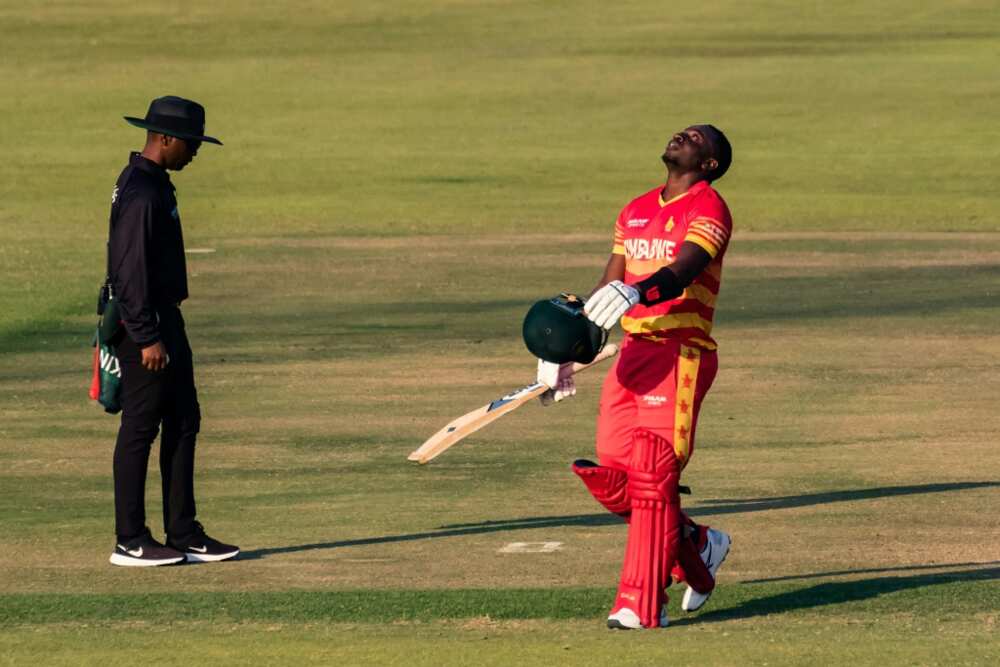 Innocent Kaia (R) scored his first ODI century with his 110 helping Zimbabwe to victory over Bangladesh in Harare