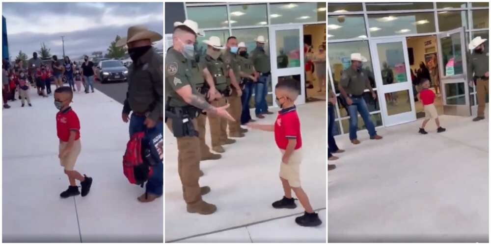 Emotional moment policemen treated son of their late colleague like VIP, escorted him on his first day of school