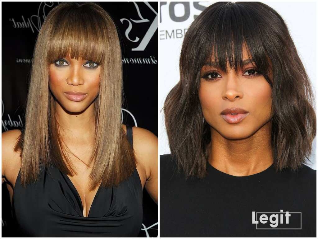 Center part hairstyles with bangs 