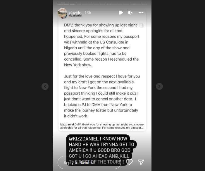 Davido defends Kizz Daniel.