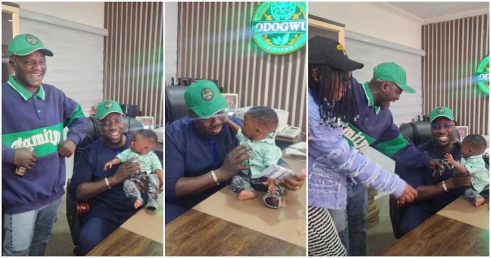Nigerian singer Portable with his family and Obi Cubana
