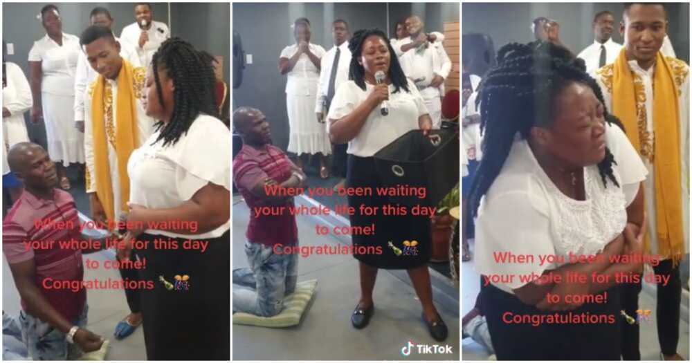 Man proposes to lady in church, church proposal, proposal inside church, lady cries during church proposal