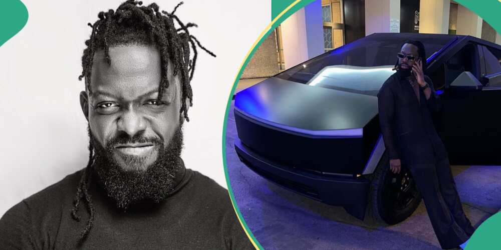 Pictures of Timaya with a Tesla Cybertruck