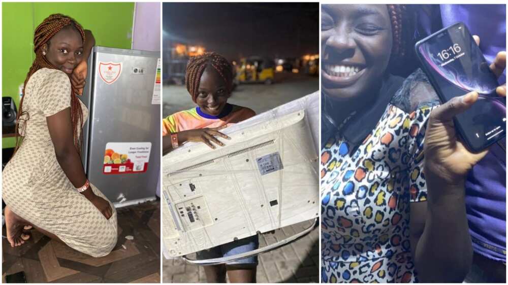 A collage showing the Nigerian lady posing with her gifts.
Twitter/Oluwatosin/Laura