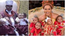Oba of Benin and youngest wife, Queen Aisosa, pose in adorable pictures with their set of quadruplets