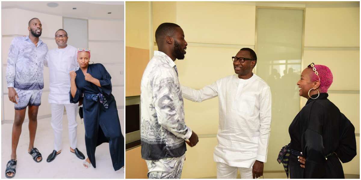 Abi na introduction? Fans spark relationship claims as DJ Cuppy links up Lawrence Okolie with dad Femi Otedola