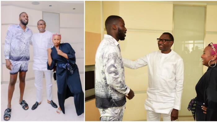 Abi na introduction? Fans spark relationship claims as DJ Cuppy links up Lawrence Okolie with dad Femi Otedola