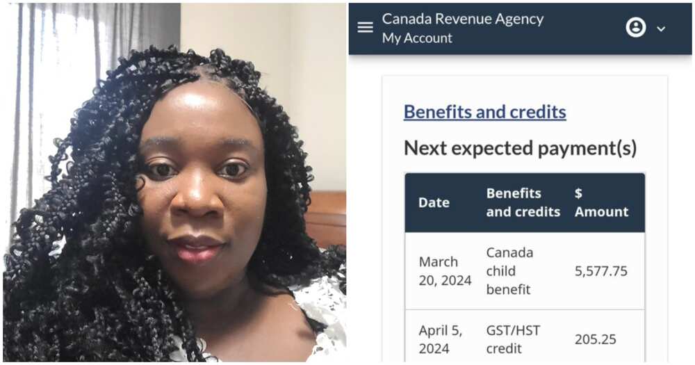 Woman excited as she shows off money she received as child benefit from the Canadian government