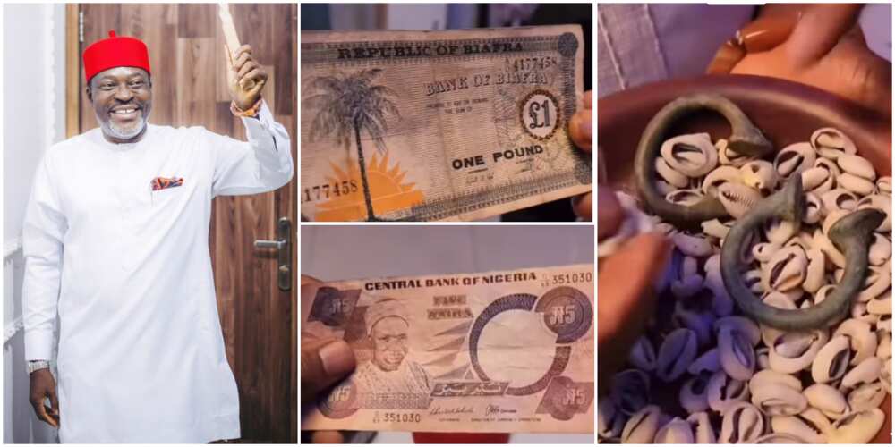 Kanayo O. Kanayo, Kanayo O. Kanayo shows off old Nigerian and Biafran currencies