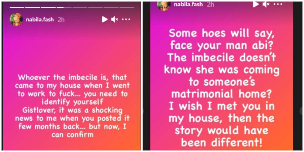 Oritsefemi's wife Nabila calls out sidechic who slept with her hubby in their matrimonial home Oritsefemi's wife Nabila calls out sidechic who slept with her hubby in their matrimonial home