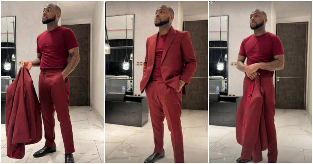 Valentine: Davido wears all-red outfit