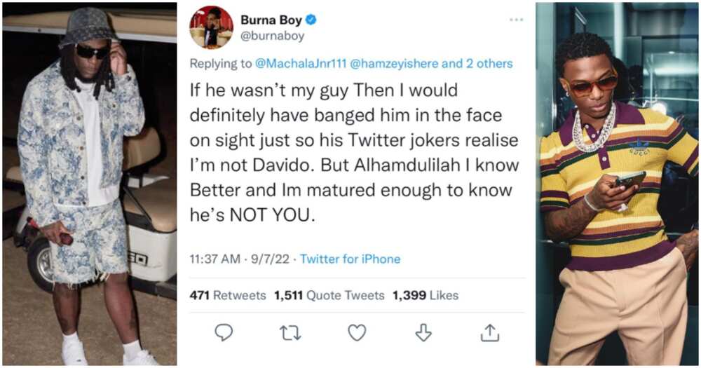 Burna Boy on hitting Wizkid's face. Burna Boy on hitting Wizkid's face.