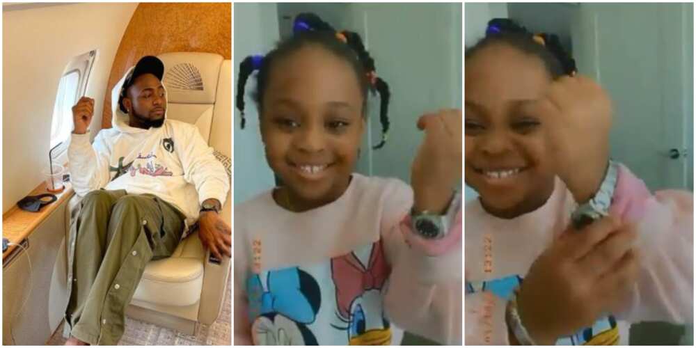 Davido’s 3-year-old daughter shows off expensive Rolex wristwatch (video)