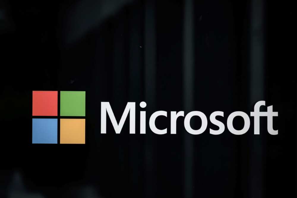 Microsoft's logo pictured on May 23, 2022 at the World Economic Forum annual meeting in Davos, Switzerland