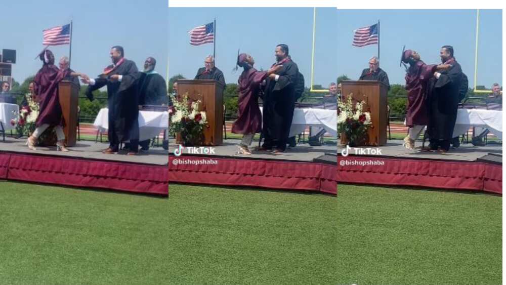 Lady who is happy to graduate began to dance