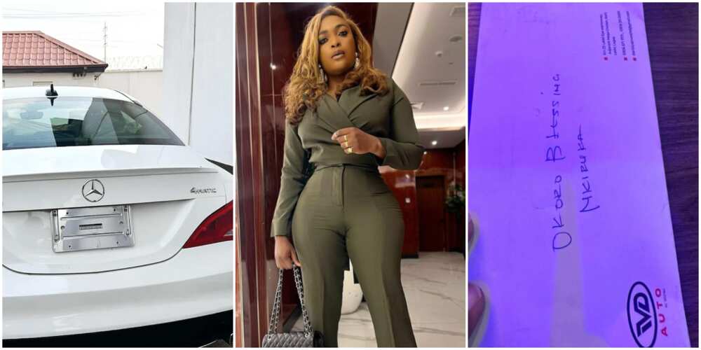 Blessing CEO's new benz on 34th birthday, Blessing CEO flaunts her new BBL, Blessing CEO gets new birthday car from IVD autos