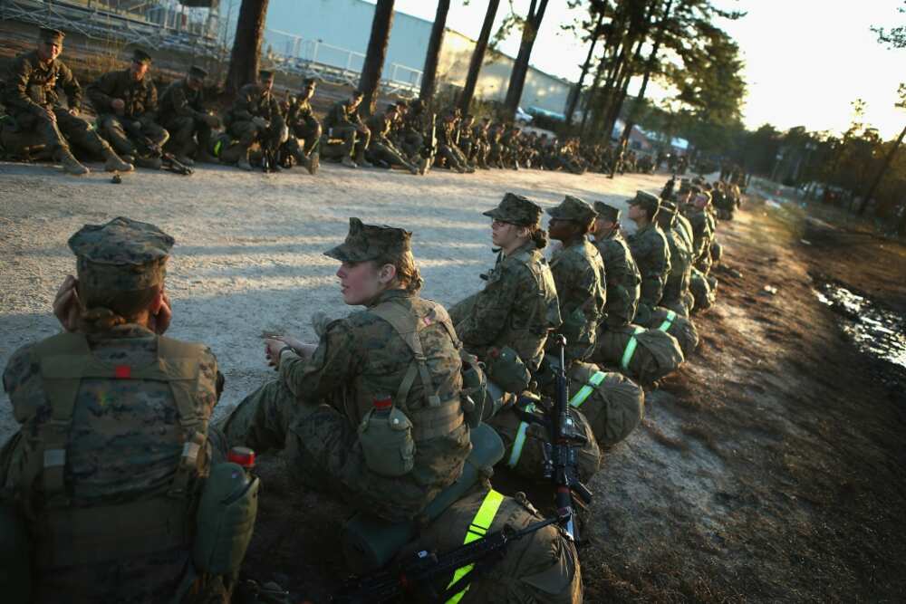 Male and female marines are seen at a military base in North Carolina in February 2013 Male and female marines are seen at a military base in North Carolina in February 2013
