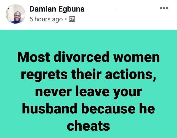 Facebook user advices women not to leave their cheating husbands