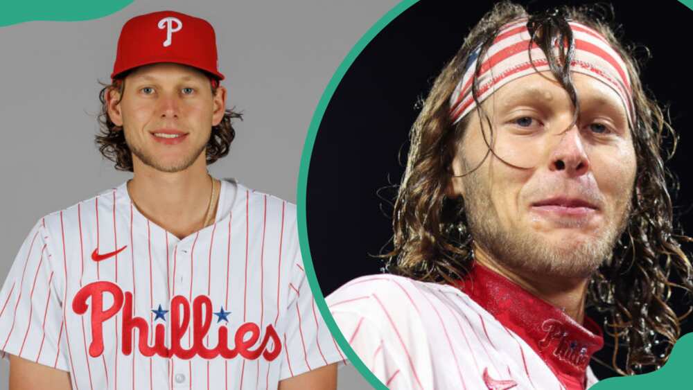 Alec Bohm at BayCare Ballpark in Clearwater, Florida (L). Bohm at Citizens Bank Park in Philadelphia, Pennsylvania (R).