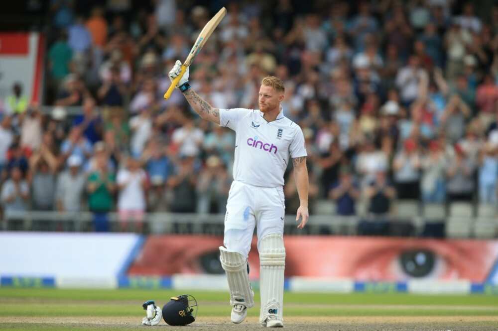 Leading from the front - England captain Ben Stokes celebrates his century in the second Test against South Africa at Old Trafford