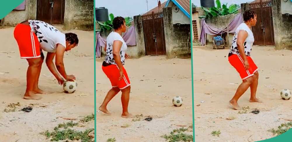 Lady playing football.