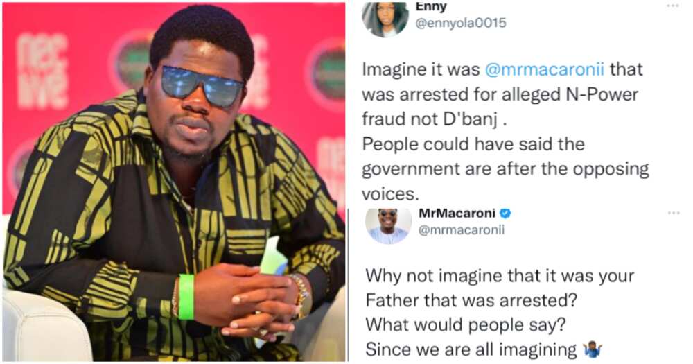 Mr Macaroni claps back at troll over Dbanj's arrest.