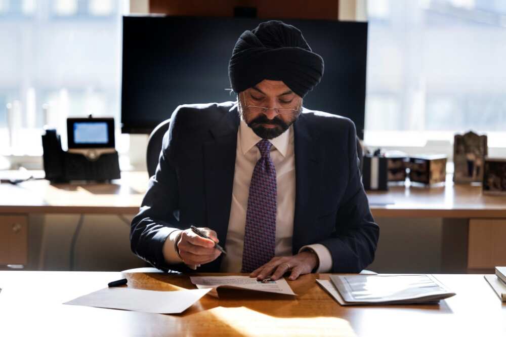 World Bank President Ajay Banga works at his desk at the World Bank headquarters in Washington, DC, on January 3, 2024