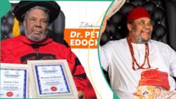 Veteran Nollywood star Pete Edochie honoured with double doctorate degree at 76: "Took too long"