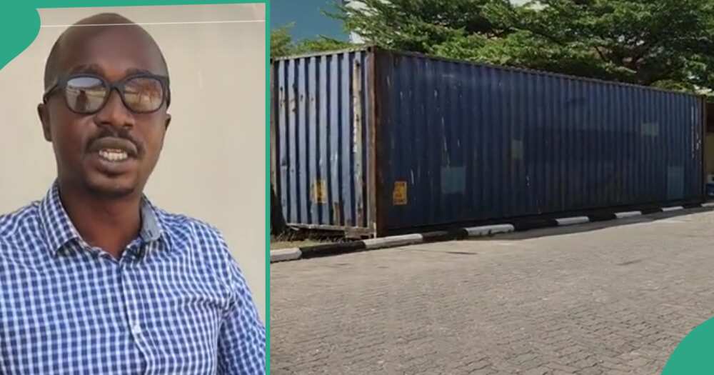 Man converts 40 feet shipping container to office building.