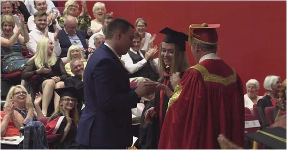 Double celebration as man proposes to girlfriend during her graduation