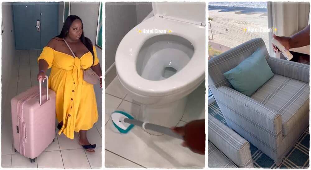 Photos of a lady who cleaned a hotel room. Photos of a lady who cleaned a hotel room.