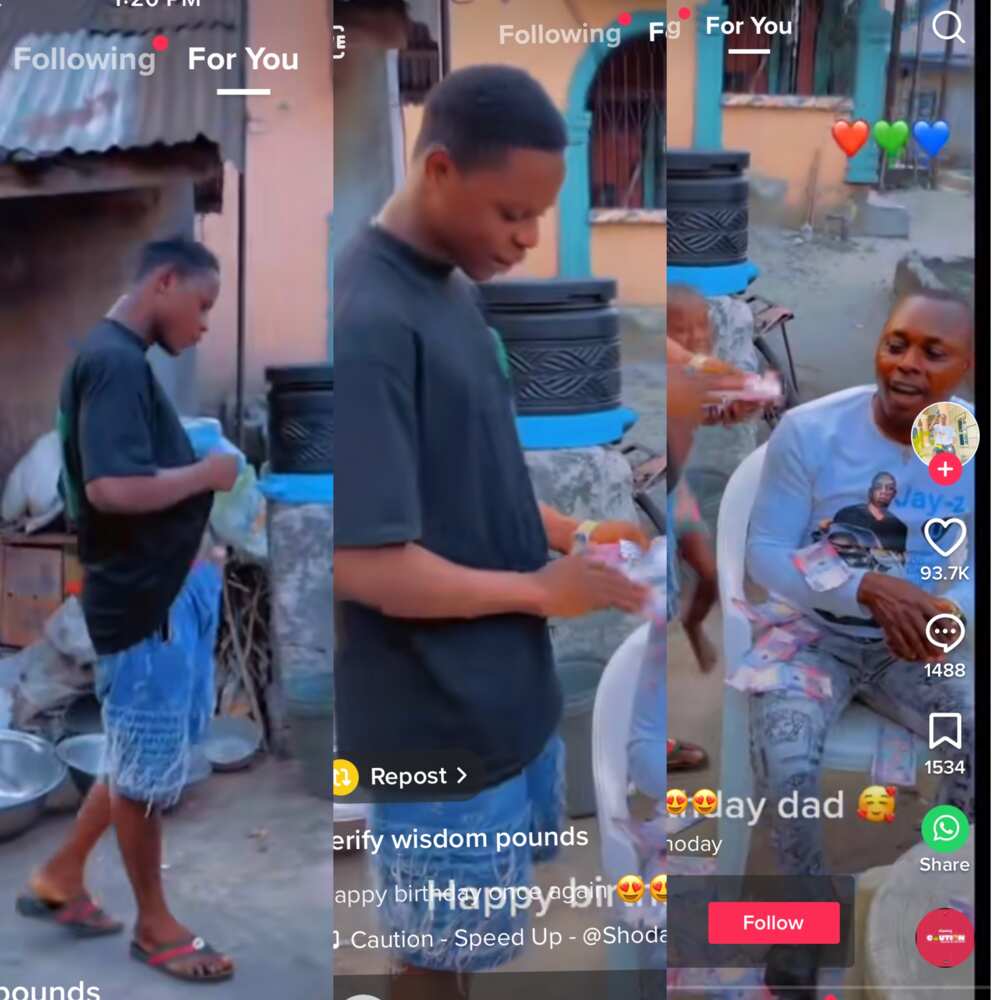 Reactions As Young Boy Surprises Father on His birthday, Sprays Him N100 Notes