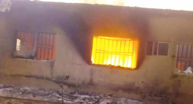 Breaking: 6 days to election, INEC office in Plateau engulfed by fire, voting material destroyed (photos)