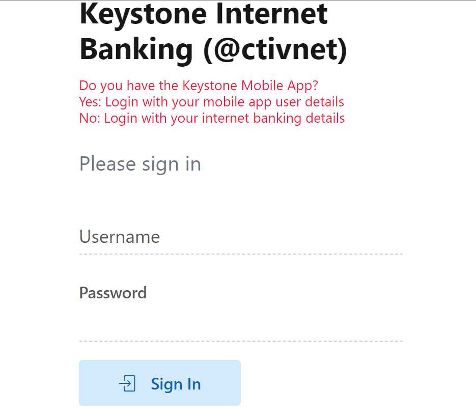 Keystone Bank log in portal