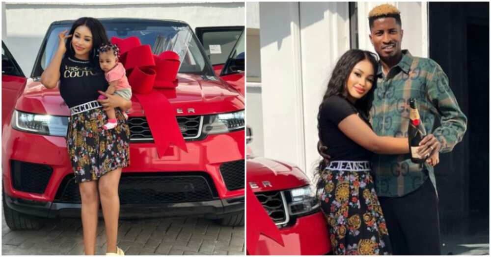 Actress Yetunde Barnabas with her new car and husband