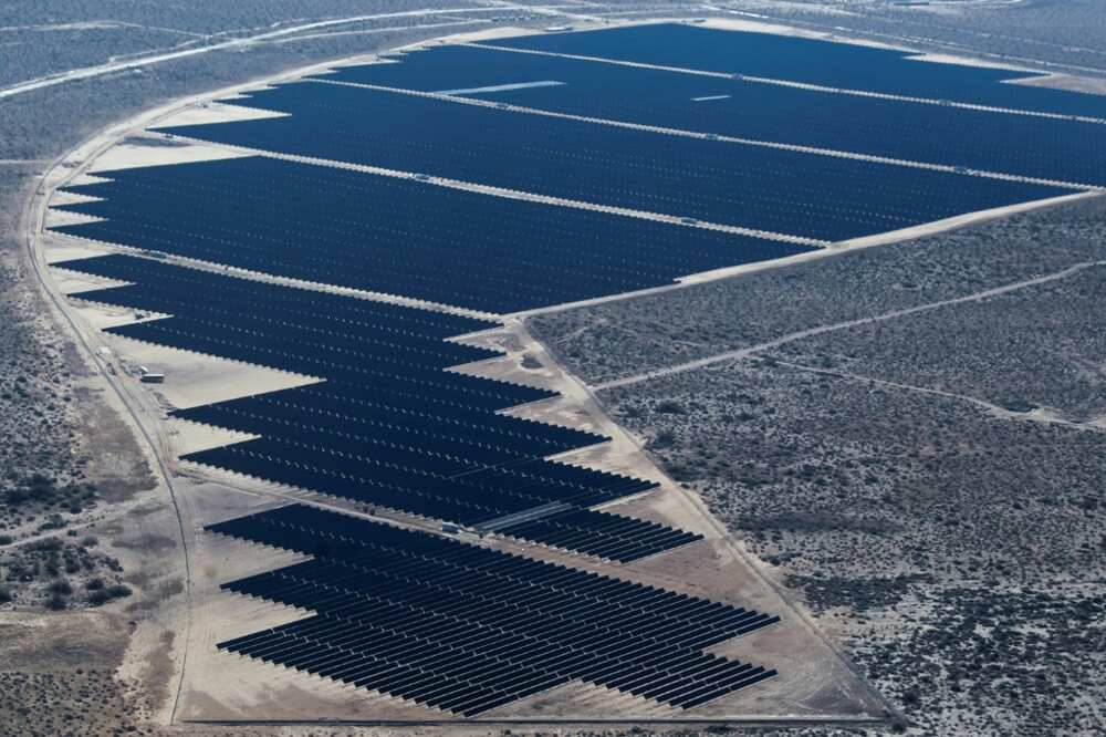 Aerial view of the  largest solar energy project in all of Latin America, in Puerto Penasco, Sonora state, Mexico