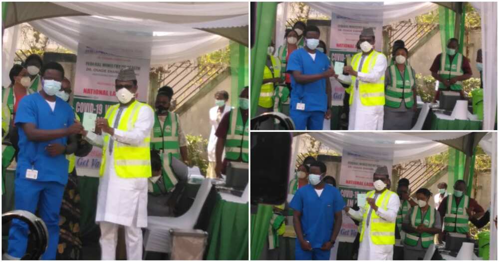 Breaking: Doctor becomes the first to receive COVID-19 vaccine in Nigeria, photos emerge