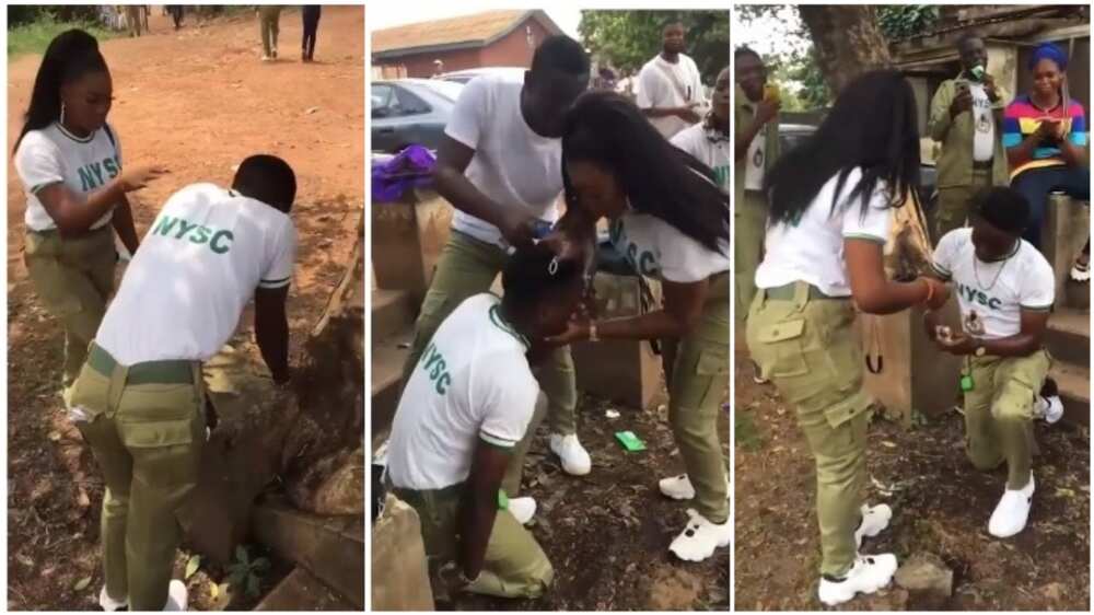 The lady was stunned as the man proposed to her.
Photo source: Instagram/Yabaleft