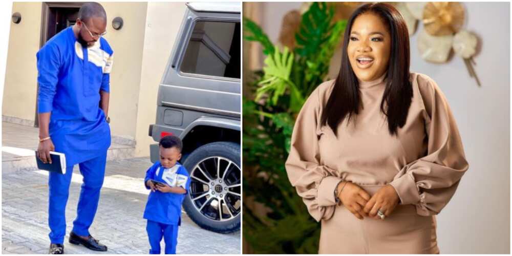 Big and Small Daddy: Reactions and Toyin Abraham’s Husband and Son Rock Matching Outfit in Cute New Photo