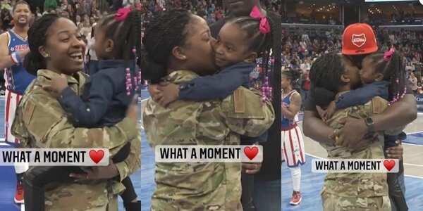 The sweet moment US soldier returns home to surprise her family in viral video