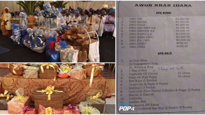"Not so much expensive": Nigerians react to picture of a Yoruba marriage list, Holy Bible spotted in it