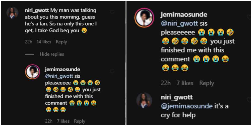 niri_gwott takes to the comment section to beg Jemima Osunde