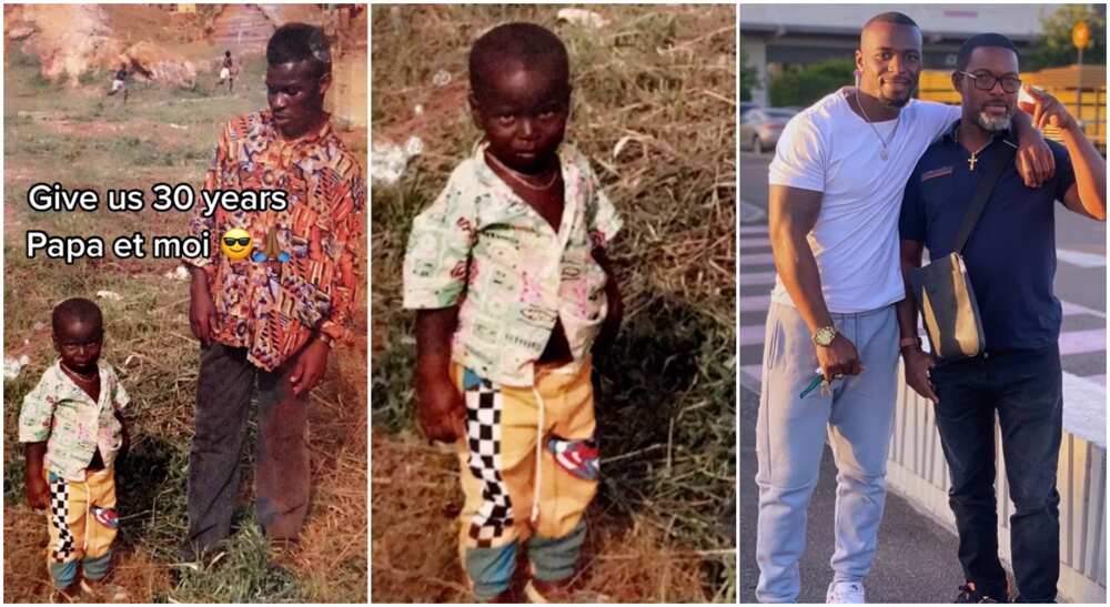 Photos of a man and his father. Photos of a man and his father.