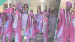 Couple dazzles netizens with glamorous trad outfits, unveiling by groomsmen and bridesmaids