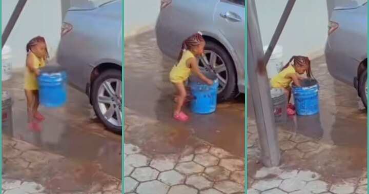 Watch video of 2-year-old girl washing her mum's car