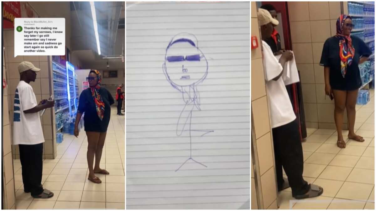 See this Nigerian lady's reaction after a man did funny drawing of her in supermarket (video)