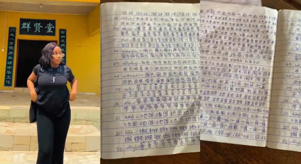 Photos of a Nigerian lady who is studying Chinese language in school.