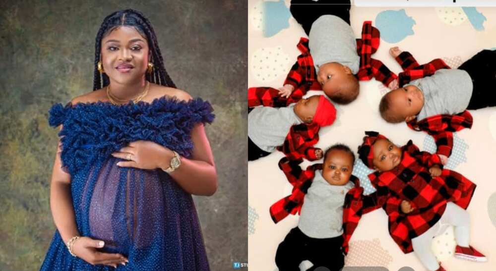 Photos of a woman who gave birth to quintuplets.