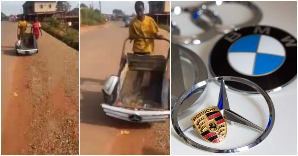 Reactions trail video of Benz-patterned redesigned wheelbarrow on street